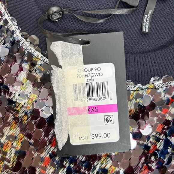 🆕 DKNY Sequin Sweatshirt Sequin Front Solid Black Sleeves Womens Size XXS NWT - Picture 6 of 10